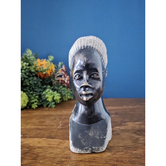 African Vintage Hand Carved African Stone Bust Sculpture For Sale - Image 3 of 16