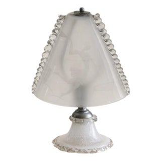 Petite Italian Art Deco Etched Murano Glass Lamp, 1940s For Sale