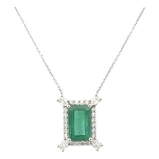 Natural Emerald Diamond Necklace 18" 14k Gold 6.04 TCW Certified For Sale