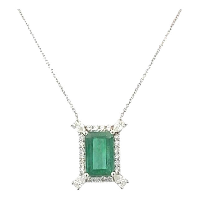Natural Emerald Diamond Necklace 18" 14k Gold 6.04 TCW Certified For Sale