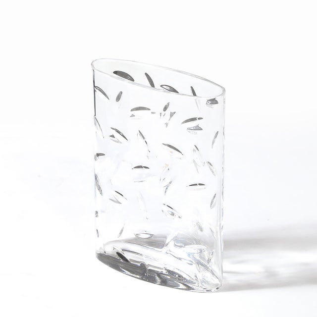 Tiffany and Co. Mid-Century Modernist Cut Crystal Vase W/ Leaf Form Motif Signed Tiffany and Co For Sale - Image 4 of 12