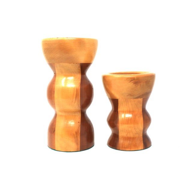1960s Vintage Mid Century Handmade Wooden Candle Holders - a Set For Sale - Image 5 of 10