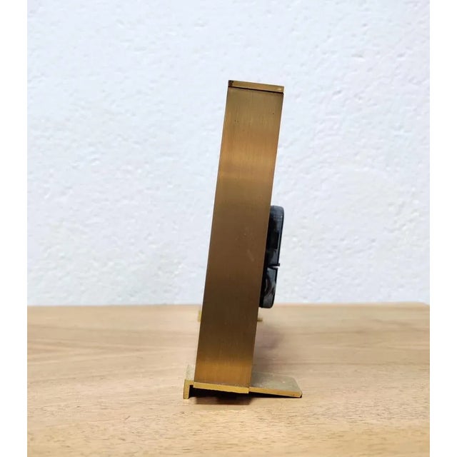 Metal Hollywood Regency Brass Table Clock attributed to Kienzle, Germany, 1960s For Sale - Image 7 of 10