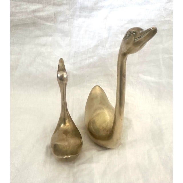Mid-Century Modern MCM Pair of Brass Swans For Sale - Image 3 of 5