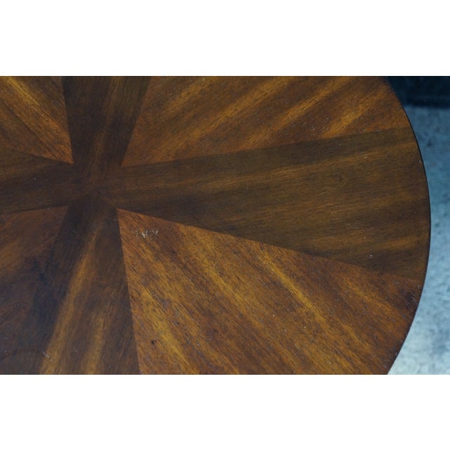 Late 20th Century Late 20th Century 2 Hammary Acacia Round Modern Tiered End Tables Nightstands Sunburst Top Pair For Sale - Image 5 of 18