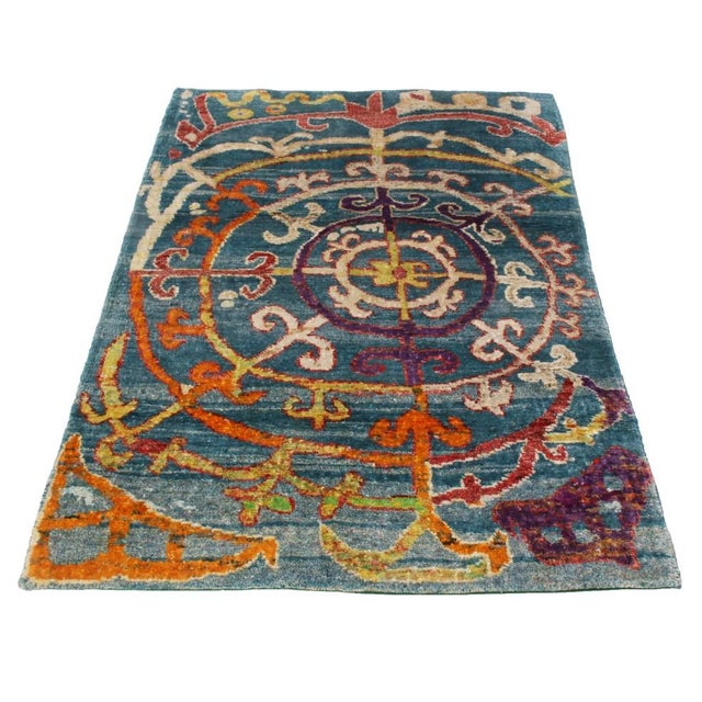 2010s Rug & Kilim’s Modern Rug in Blue With Polychromatic Geometric Patterns For Sale - Image 5 of 7