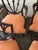 This is a set of 4 vintage mahogany shield back chairs with reupholstered seats. Two of the chairs are arm chairs. The...