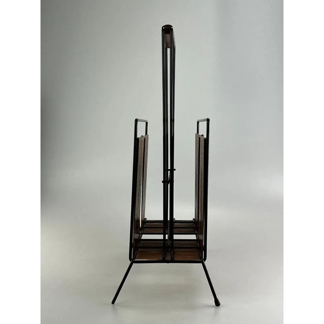 Metal Mid-Century Newspaper Stand in Metal & Teak For Sale - Image 7 of 11