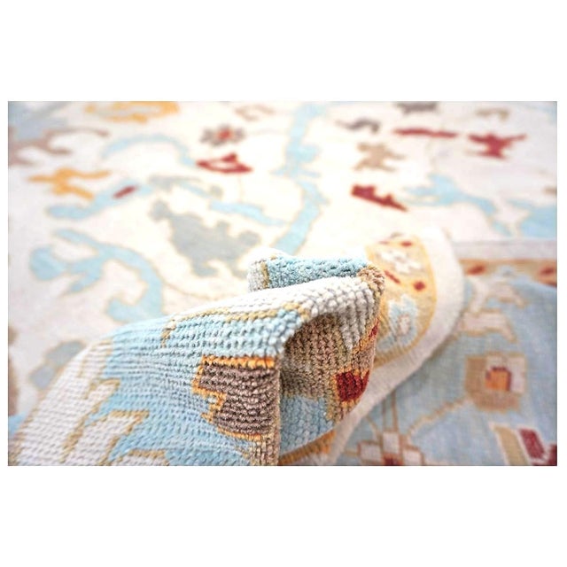 Textile Afghan Sultanabad Wool 10x14 Blue, Tan & Ivory Handmade Area Rug #1143655 For Sale - Image 7 of 8