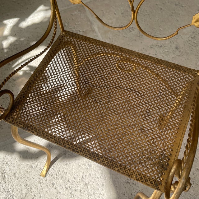 1940s Vintage Italy Toleware Gold Tassel & Leaf Design Petite Chair For Sale - Image 5 of 9