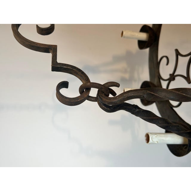 1940s Gothic Style 8 Light Round Wrought Iron Chandelier For Sale - Image 9 of 12