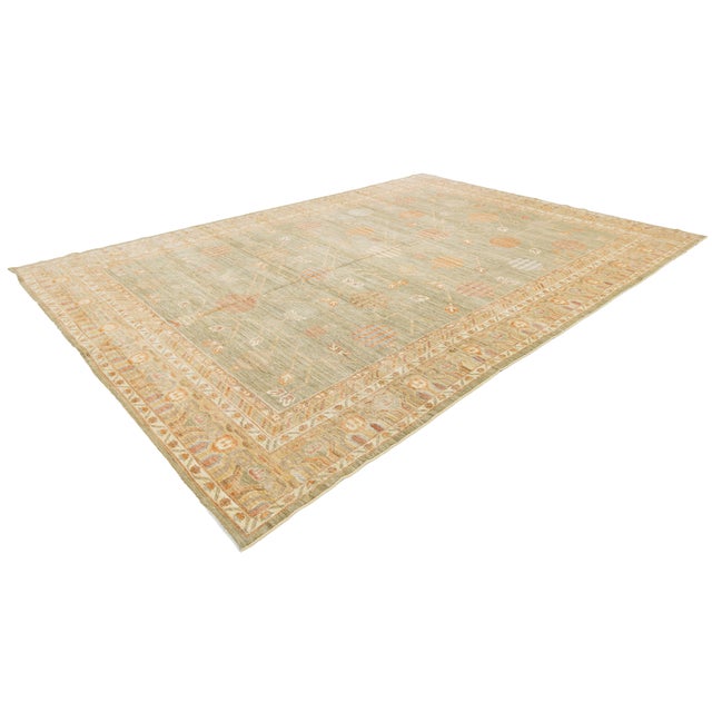 2020s Artisan Sage & Terracotta Hand-Knotted Khotan Pomegranate Wool Rug 10x14 For Sale - Image 5 of 11