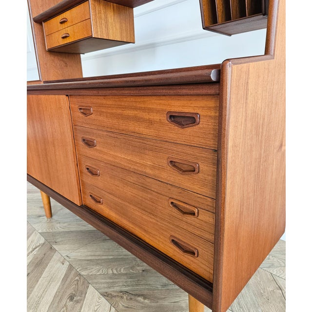 Wood Mid-Century Teak Bookcase with Pull-Out Writing Desk, 1960s For Sale - Image 7 of 18