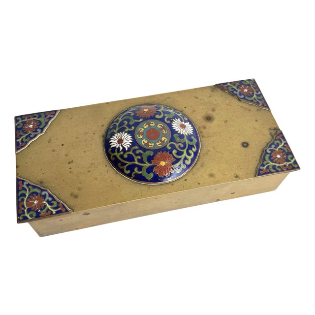 Cloisonne Brass Box Chinese Enamel Floral Medallion Trinket or Jewelry Box For Sale