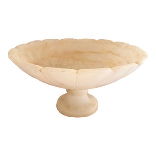 Vintage Marble Pedestal Compote Bowl Scalloped Edge For Sale
