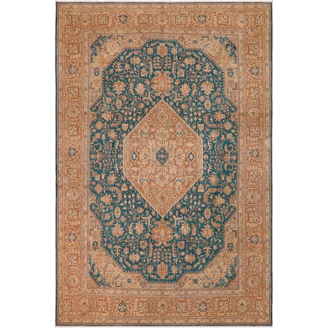 Shabby Chic 1990's Vintage Teal/Brown Wool Rug - 9'8'' X 12'9'' For Sale - Image 10 of 10