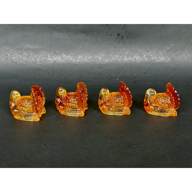 Amber Glass Turkey Candlestick Holders Thanksgiving Decor For Sale - Image 4 of 13