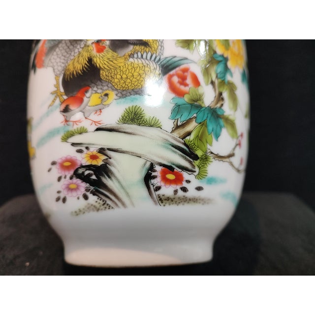 Chinese Ceramic Vase Qianlong Marked Famille Rose Porcelain Vase Hand Painted Cock Pattern For Sale In Seattle - Image 6 of 14