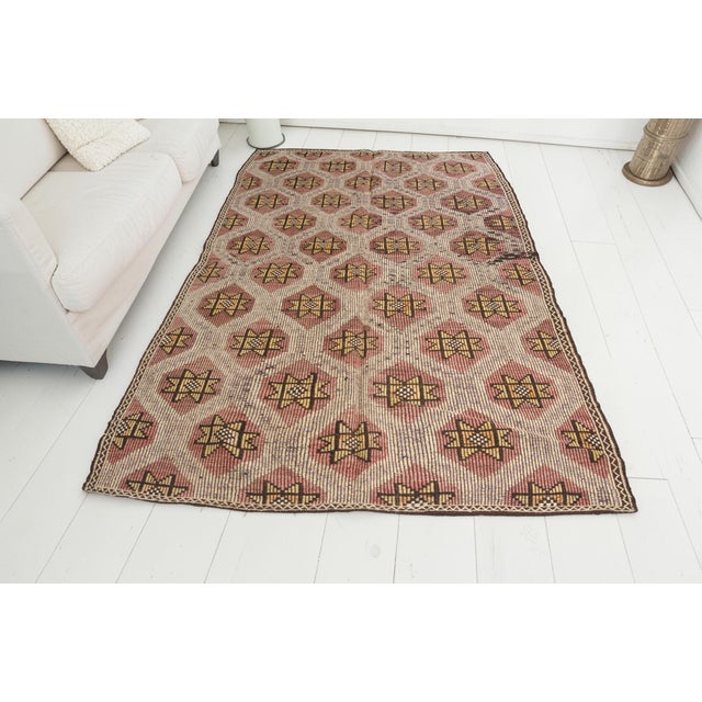 Turkish Geometric Oushak Kilim Rug For Sale - Image 3 of 10