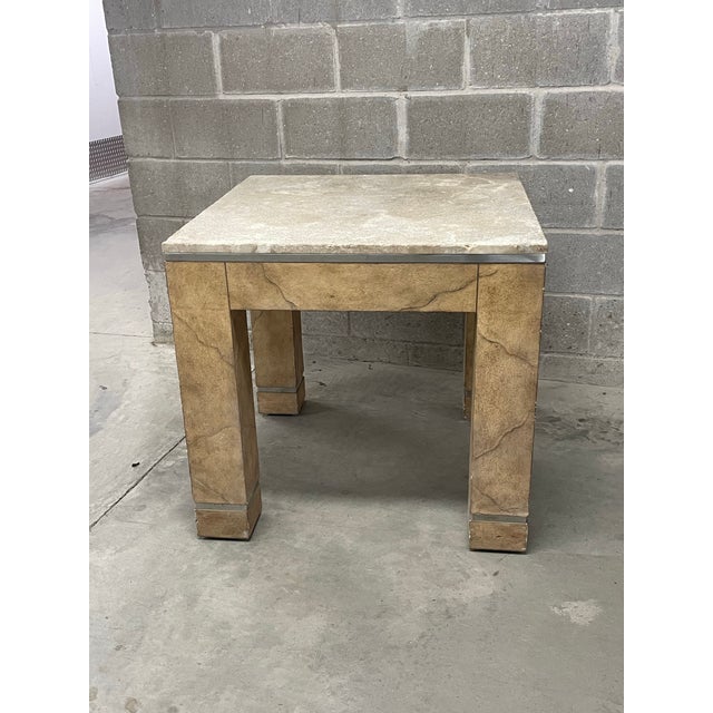 Stone Marge Carson Faux Goatskin and Stone Side Table For Sale - Image 7 of 10
