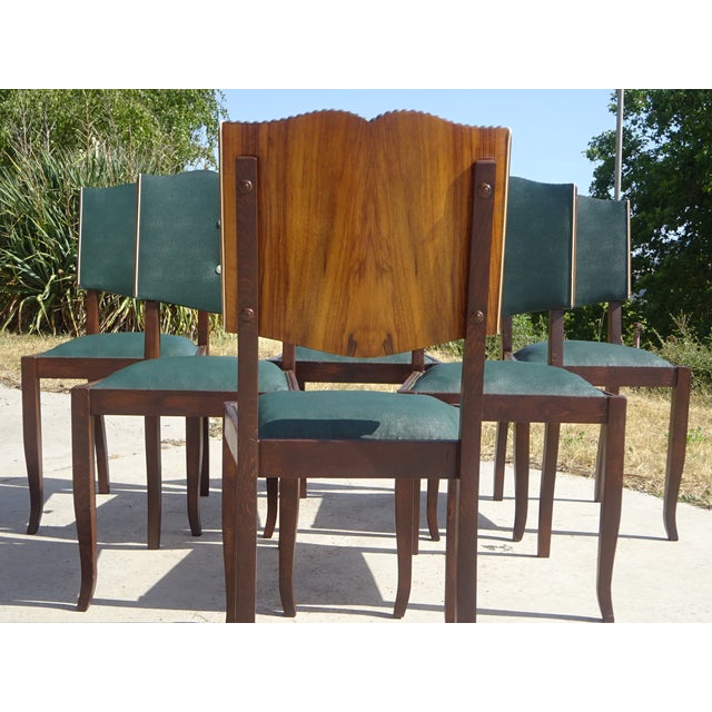 Art Deco Chairs in Wood and Green Faux Leather, 1940s, Set of 6 For Sale - Image 13 of 18