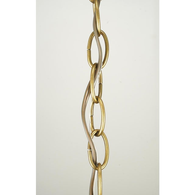 Metal Mid 20th Century Arts and Crafts Green Slag Glass Hexagonal Pendant Light For Sale - Image 7 of 7