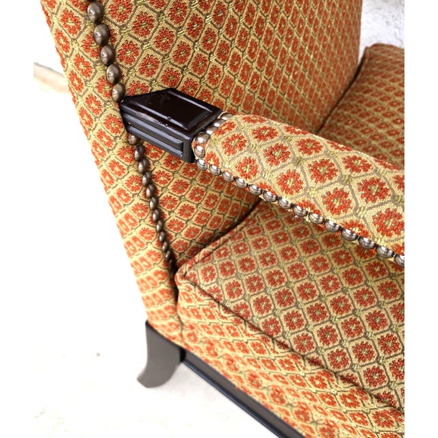 Late 20th Century Jacobean Louis XIII Style Bobbin Turned Lounge Armchairs Ebonized Nailhead Pair For Sale - Image 5 of 15