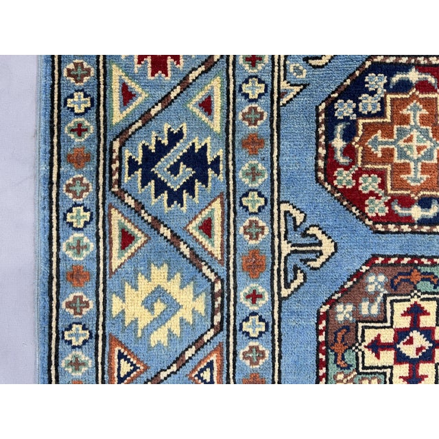 Blue and Burgundy Bokhara Wool Runner Rug With Tribal Gul Motifs, 2'11" X 9'7" For Sale - Image 9 of 17