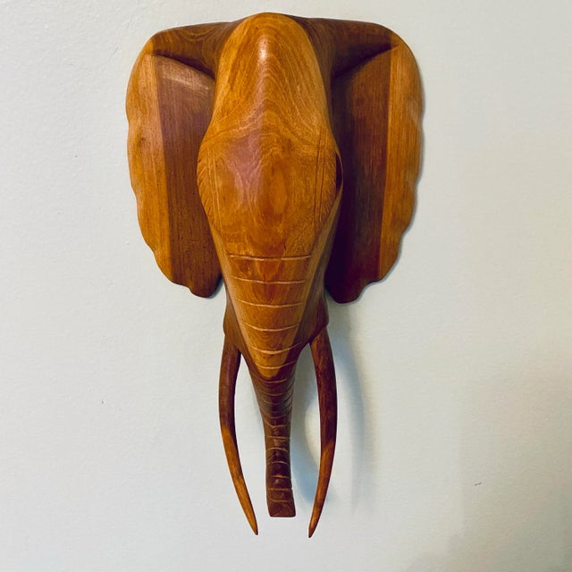 African Tribal Folk Art Carved Wood Elephant Wall Sculpture For Sale In Raleigh - Image 6 of 6