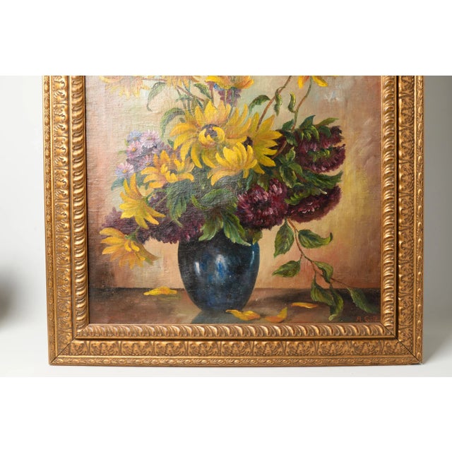 Post Impressionist Vintage Still Life Painting Sunflowers Gold Gilt Frame Signed A. Gotz For Sale - Image 3 of 9
