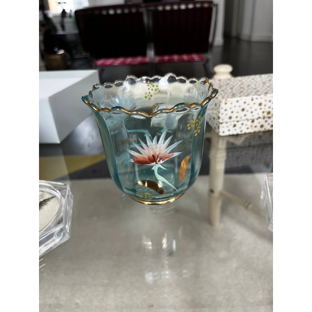 1940s Blue Glass Painted Brush Holder Chairish