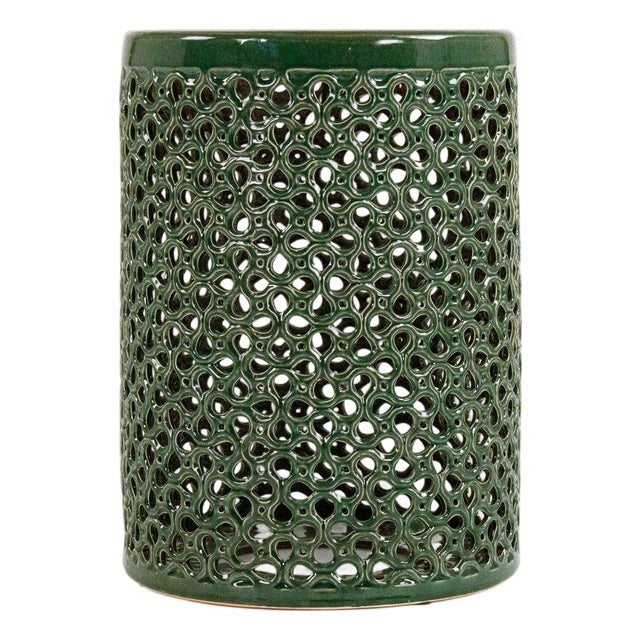 Lanie Dark Teal Glaze Lattice Garden Stool For Sale