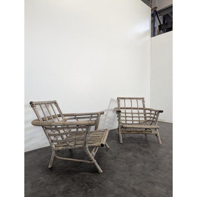 Rattan and Bamboo Lounge Chairs, 1950s, Set of 2, in Very Good conditions.