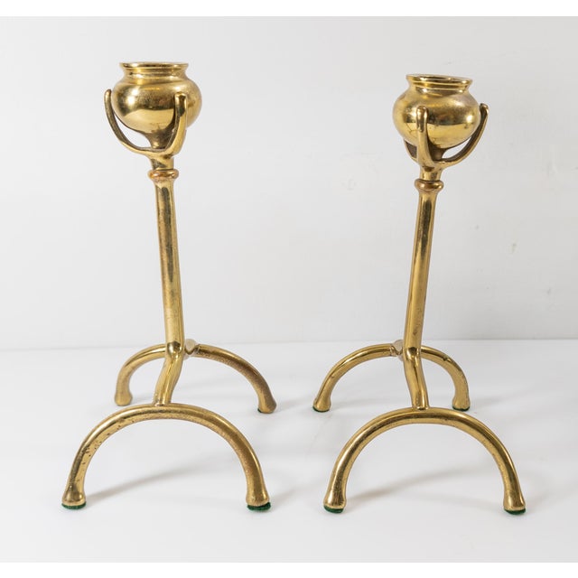20th Century Pair of Arts and Crafts Bronze Candlesticks For Sale - Image 4 of 10