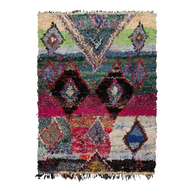1950s Vintage Berber Moroccan Rug in Multicolour Geometric Pattern For Sale