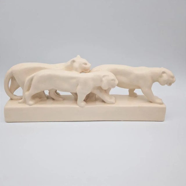 Cream Large Art Deco Lion Figurine, 1930s For Sale - Image 8 of 8