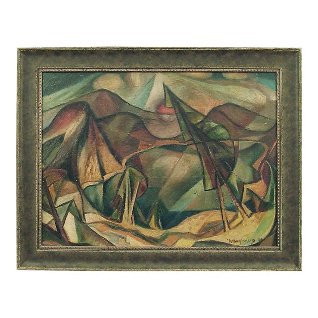 Modernist Oil Paintings on Board: Adolphe Wansart’s “Abstract Landscape” and “Nude at a Table,” 1943, Framed For Sale