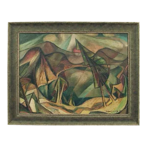 Modernist Oil Paintings on Board: Adolphe Wansart’s “Abstract Landscape” and “Nude at a Table,” 1943, Framed