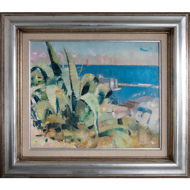 Seaside Agave Mediterranean Landscape, Oil on Canvas For Sale - Image 6 of 6