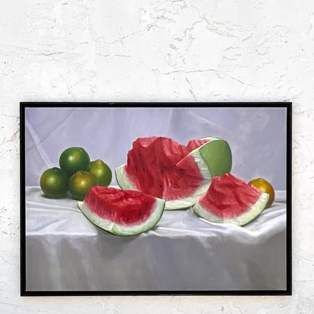American Vintage Boho Watermelon Still Life Oil on Canvas For Sale - Image 3 of 5