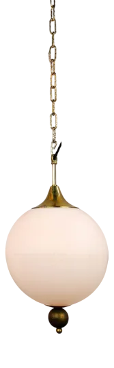 Mid-Century Satin Etched Opaline Globe Pendant Lamp with Brass Globe Finial