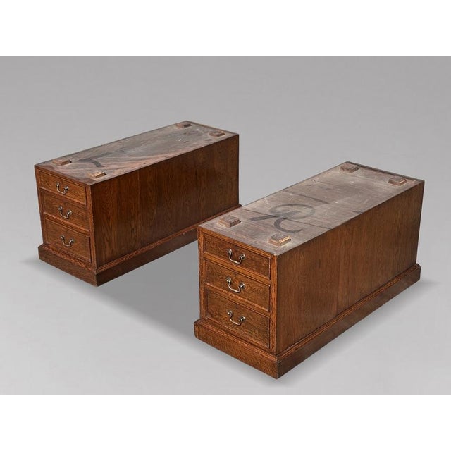 Large Antique Oak Pedestal Partners Desk, 1880 For Sale - Image 4 of 13