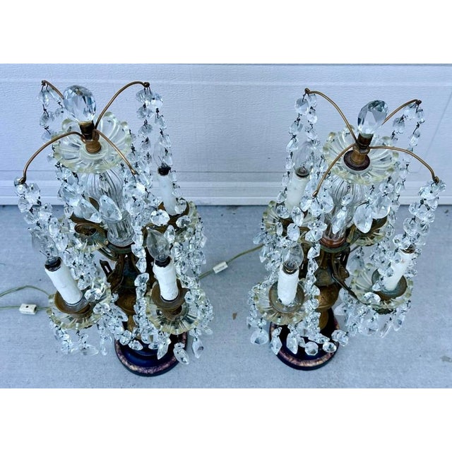 French Antique Girandole Candelabra Crystal Chandelier Table Lamps - a Pair For Sale - Image 17 of 18