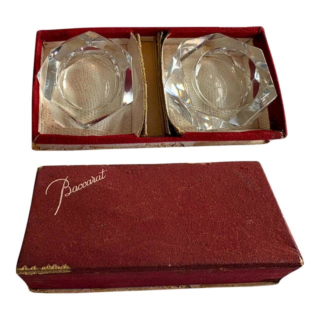 1950s Baccarat Cut Crystal Salt Cellars Salerons Pair With Original Box For Sale