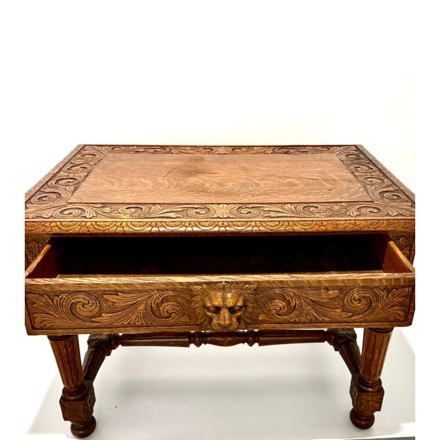 Late 19th Century Late 19th Century American Renaissance Carved Oak Desk For Sale - Image 5 of 9