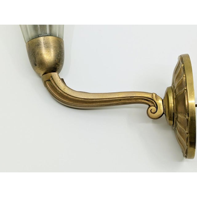 Italian Art Deco Brass Sconces with Murano Glass Shade, 1930s, Set of 2 For Sale - Image 16 of 18