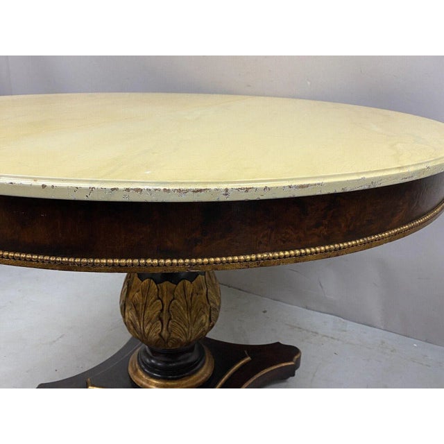 Brown Vintage Italian Regency Style Pedestal Base Round Dining Table Cream Lacquer Top For Sale - Image 8 of 13