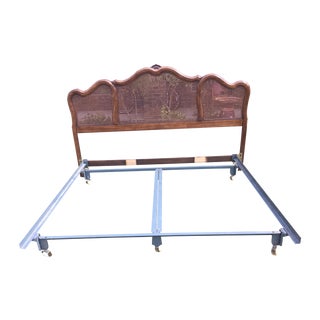 1970s French Country Thomasville "French Court" King Solid Wood/ Cane Bedframe For Sale