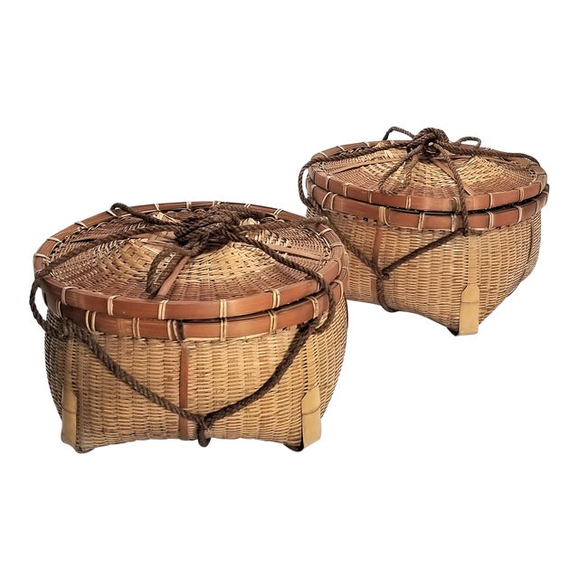 Large Authentic Vintage Mid Century Japanese Fishing Baskets a Pair