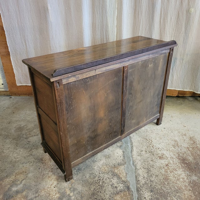 1930s English Gothic Revival Oak 2 Drawer Sideboard With 2 Drawers For Sale - Image 11 of 16